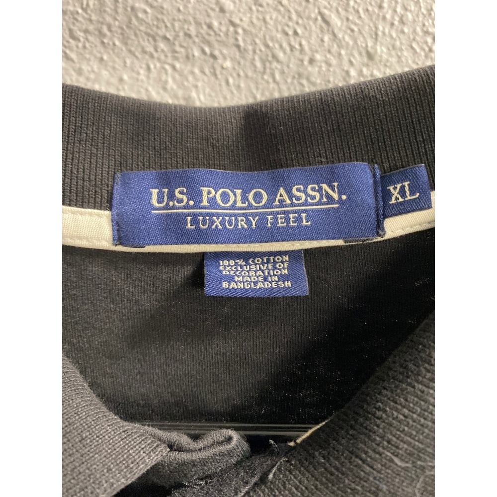 US Polo Association Men XL Black Luxury Feel Short Sleeve Cotton Polo Shirt Logo - Picture 2 of 3